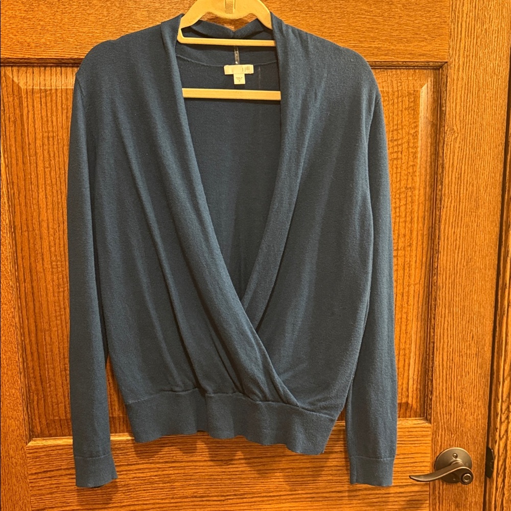 J. Jill Teal Blue V-Neck Faux Wrap Sweater Medium